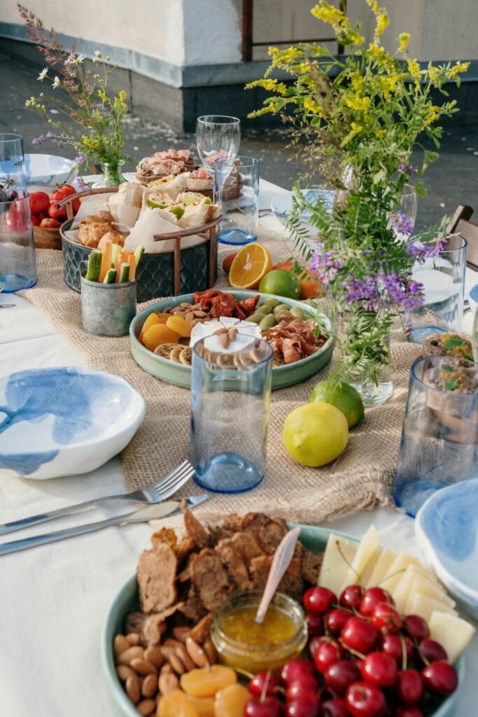 all="Image of fruit and food on a table"