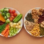 alt="Image of Plates of vegetables and nuts"
