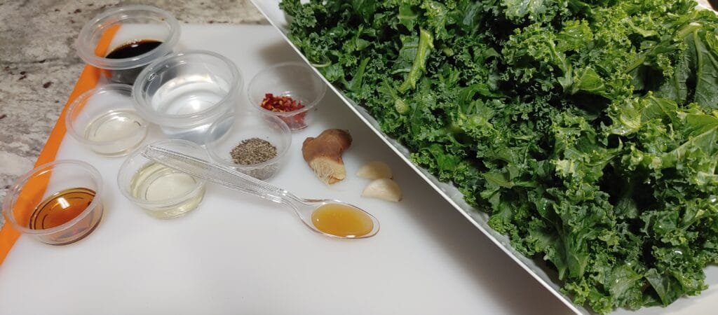 alt="Ingredients for kale stir fry"